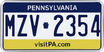 PA license plate MZV2354