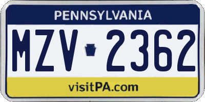 PA license plate MZV2362