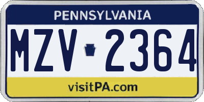 PA license plate MZV2364