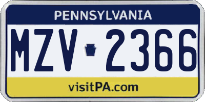 PA license plate MZV2366