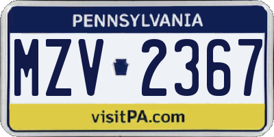 PA license plate MZV2367