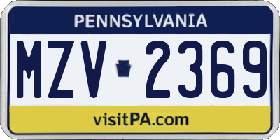 PA license plate MZV2369