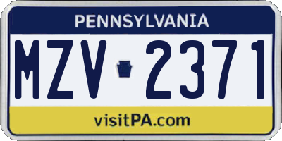 PA license plate MZV2371