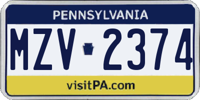 PA license plate MZV2374