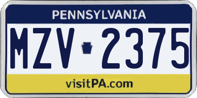 PA license plate MZV2375