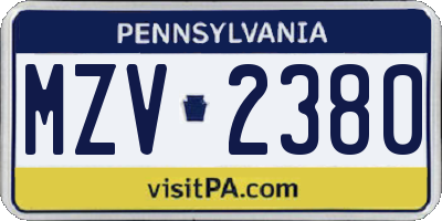 PA license plate MZV2380