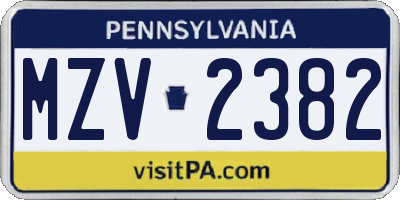 PA license plate MZV2382