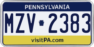 PA license plate MZV2383