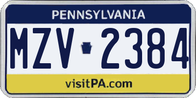 PA license plate MZV2384