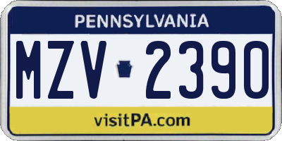 PA license plate MZV2390