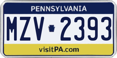 PA license plate MZV2393