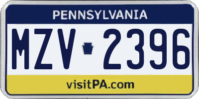 PA license plate MZV2396