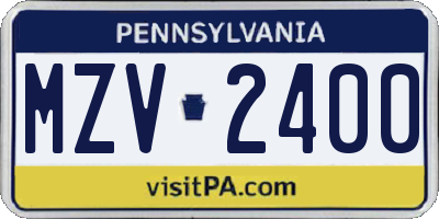 PA license plate MZV2400