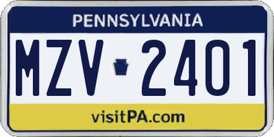 PA license plate MZV2401