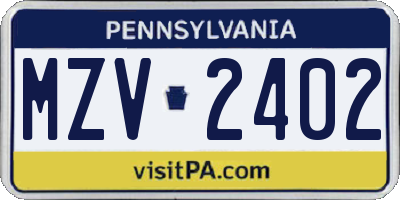 PA license plate MZV2402