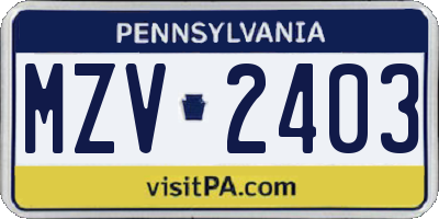 PA license plate MZV2403