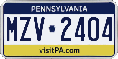 PA license plate MZV2404