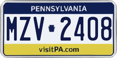 PA license plate MZV2408