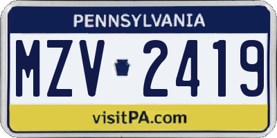 PA license plate MZV2419