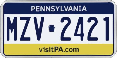 PA license plate MZV2421