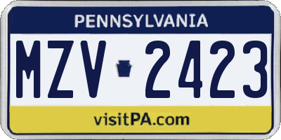PA license plate MZV2423