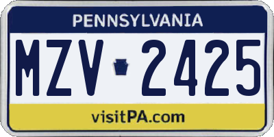 PA license plate MZV2425