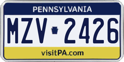 PA license plate MZV2426