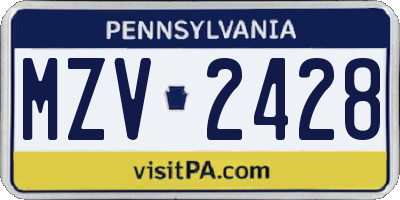 PA license plate MZV2428