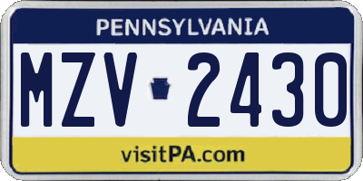 PA license plate MZV2430