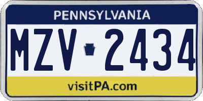 PA license plate MZV2434