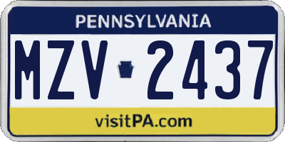 PA license plate MZV2437