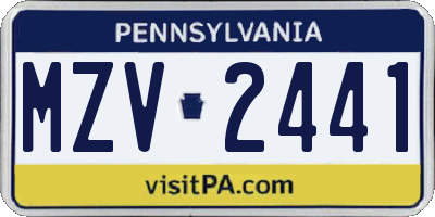 PA license plate MZV2441