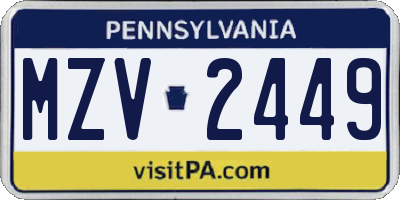 PA license plate MZV2449