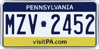 PA license plate MZV2452