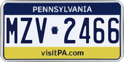 PA license plate MZV2466