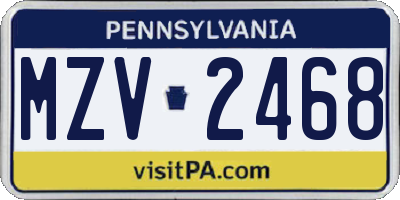 PA license plate MZV2468