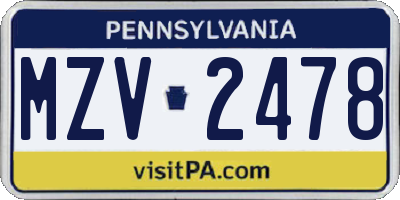 PA license plate MZV2478