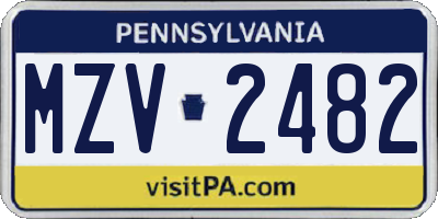 PA license plate MZV2482