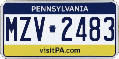 PA license plate MZV2483