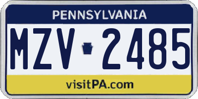 PA license plate MZV2485