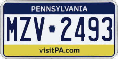 PA license plate MZV2493