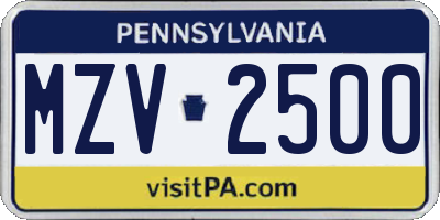 PA license plate MZV2500