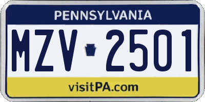 PA license plate MZV2501