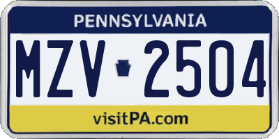 PA license plate MZV2504