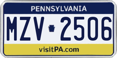 PA license plate MZV2506