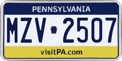 PA license plate MZV2507