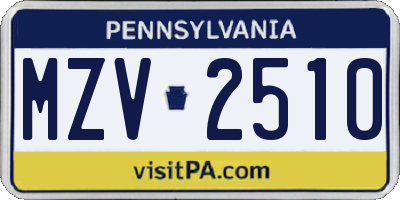 PA license plate MZV2510