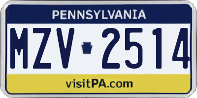 PA license plate MZV2514