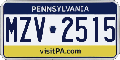 PA license plate MZV2515