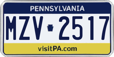 PA license plate MZV2517